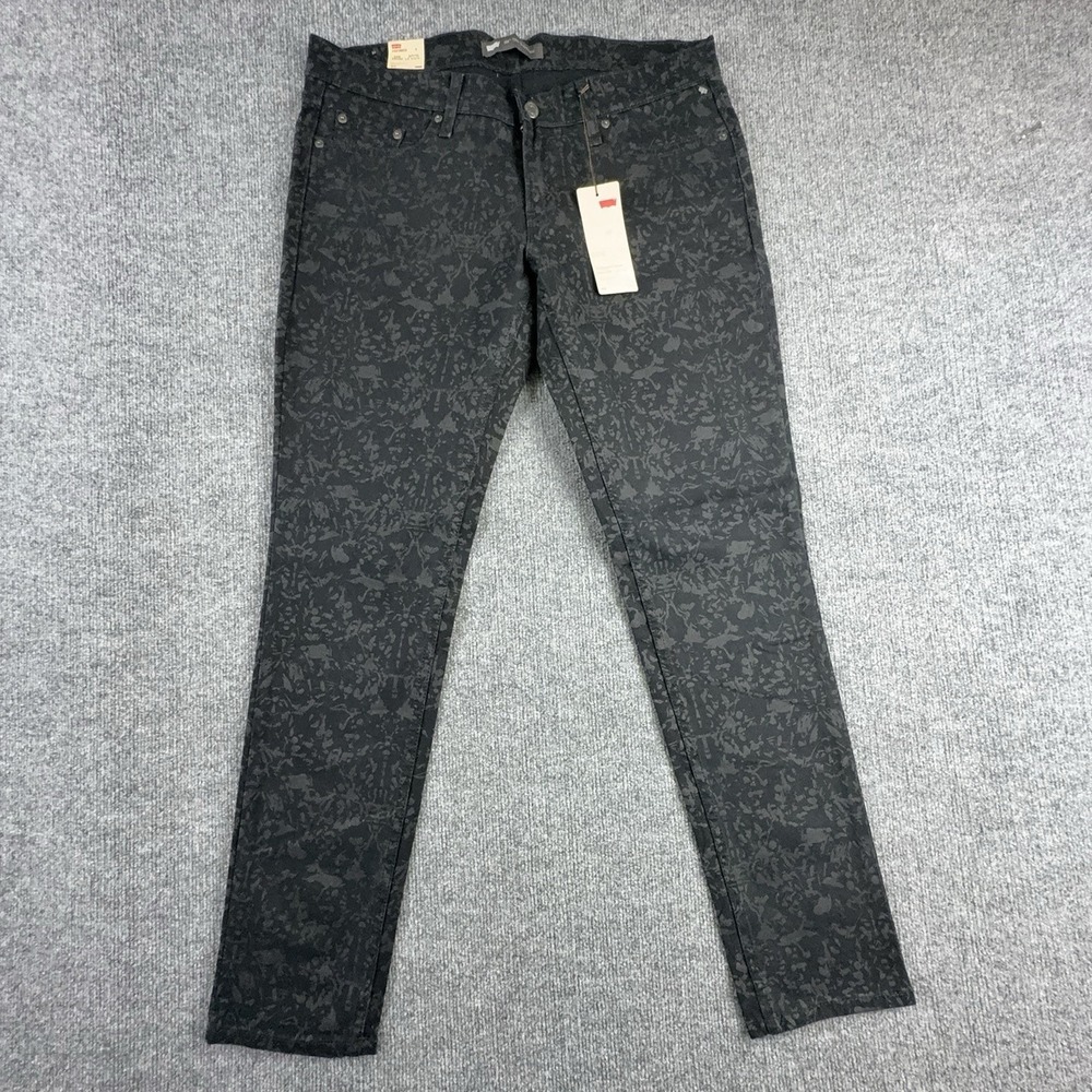 Levis 524 Too Superlow Skinny Jeans Juniors 13 Gray Floral Print 11507-0245